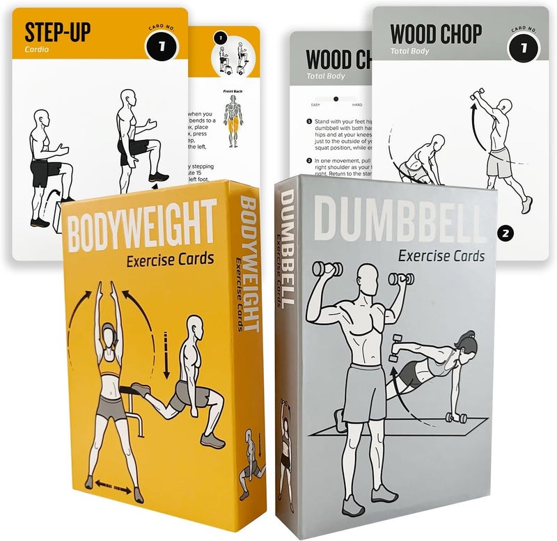 ELAORY Bodyweight & Dumbbell Workout Cards - 100 Large 5"x3.5" Exercise Cards with 24 Strength Moves, Home & Gym Fitness Cards for Men & Women, Beginner Fitness Guide - Image 1